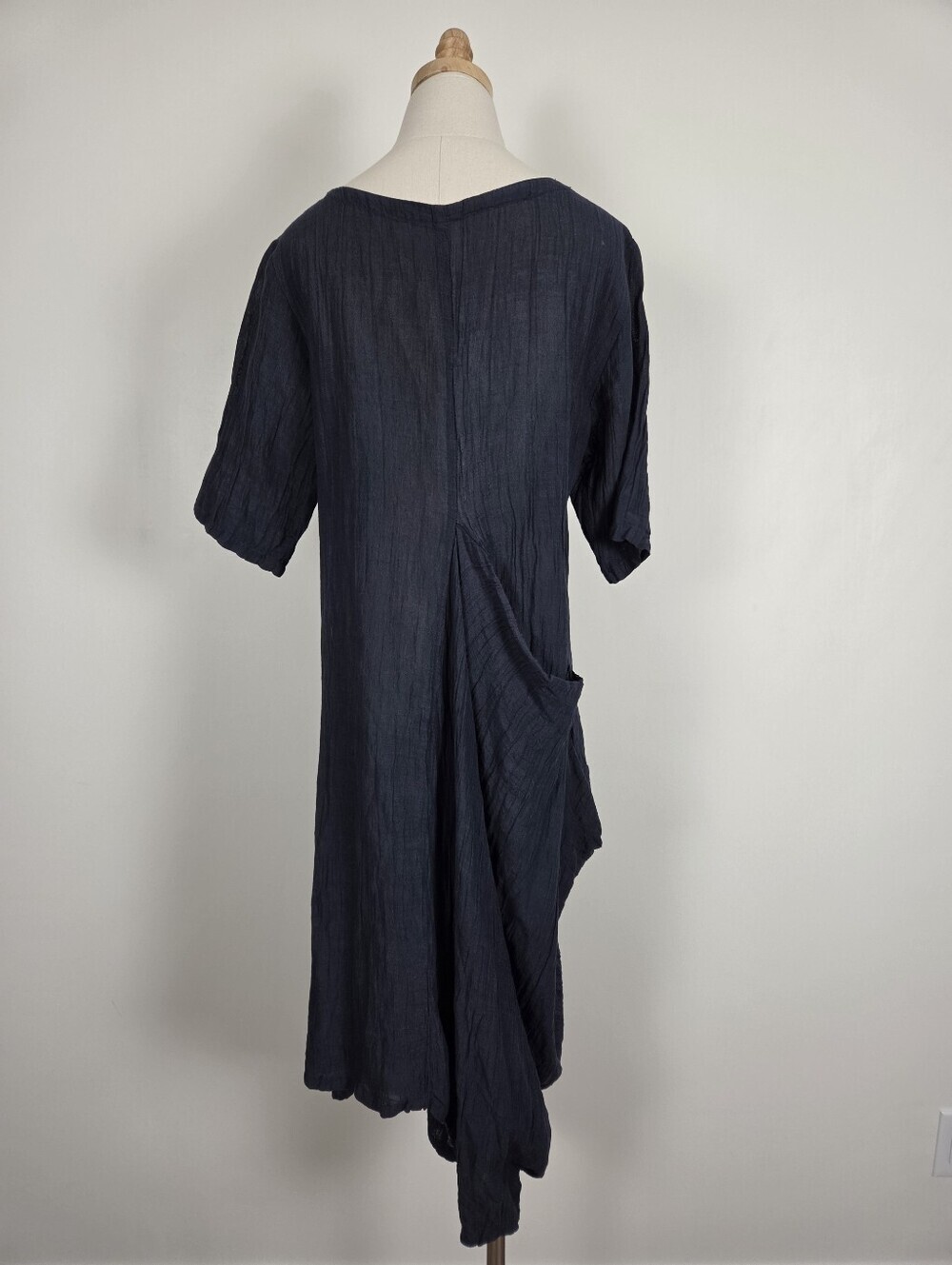 Asymmetrical Navy Midi Dress Size Large Lagenlook Boho (m) - Picture 7 of 9
